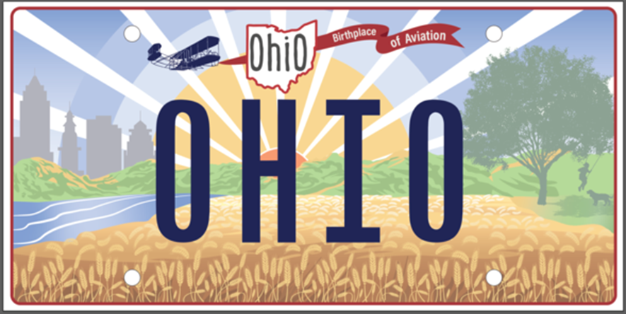 Ohio license plate saying Birthplace of Aviation